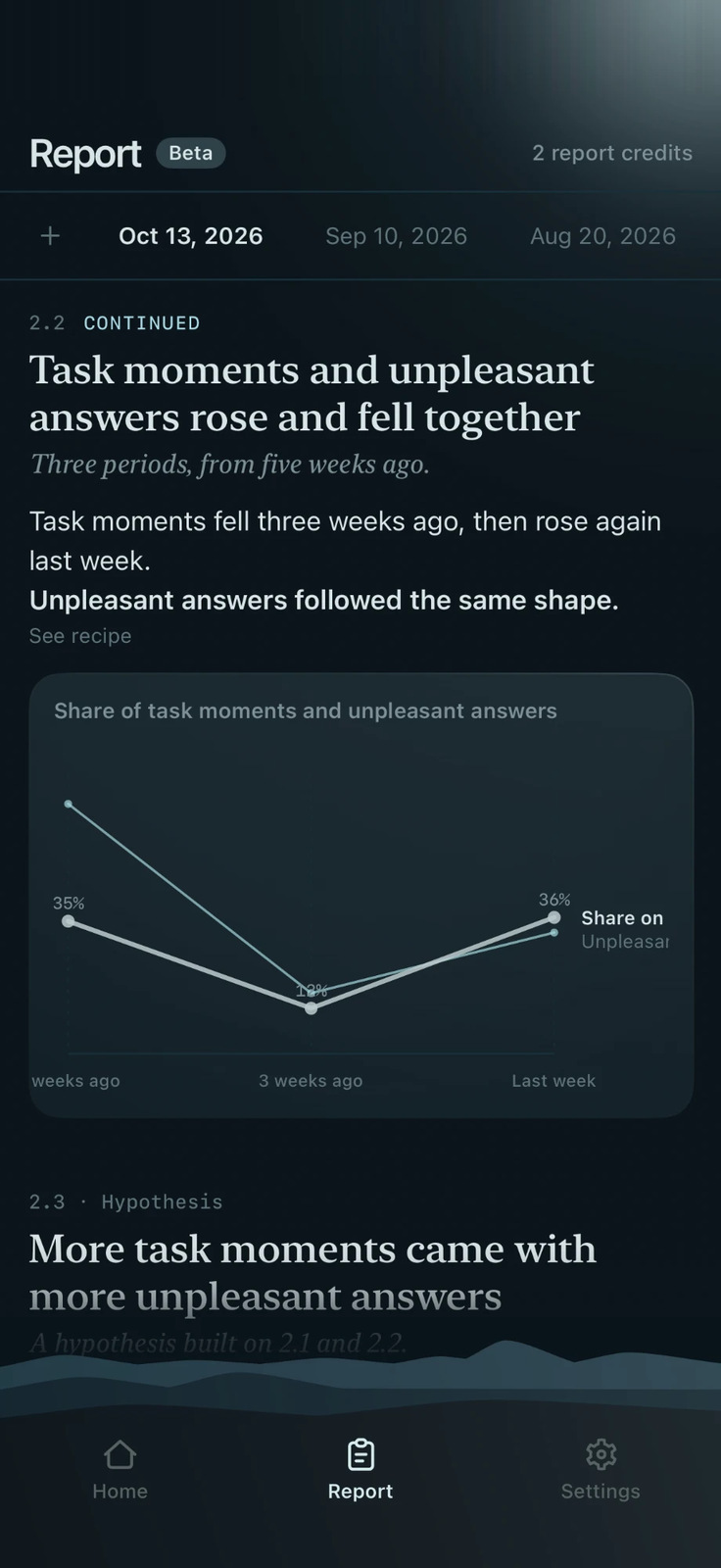 nownow — report — task moments and unpleasant answers